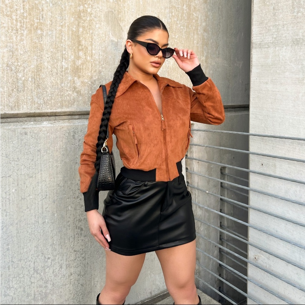 FALL VELVET ZIP UP JACKET - BROWN